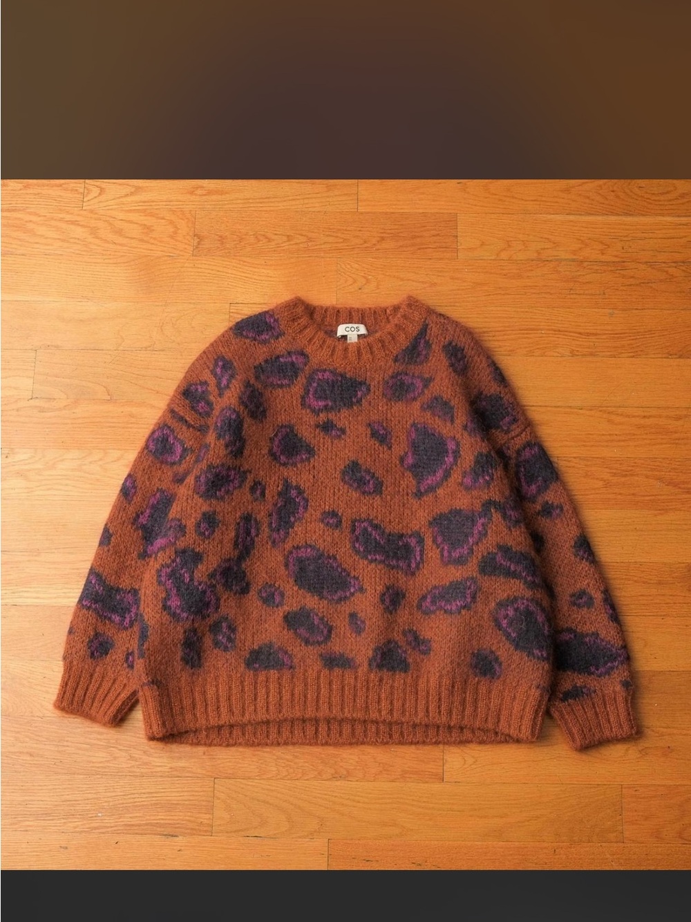 COS Brown and Purple Leopard Print Crewneck Sweater